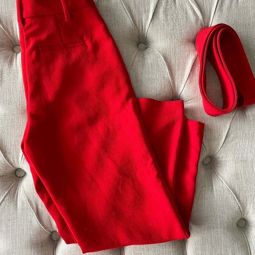 Aritzia Babaton Wildred japanese crepe tie front jallada pant - red size 00 - Picture 10 of 11